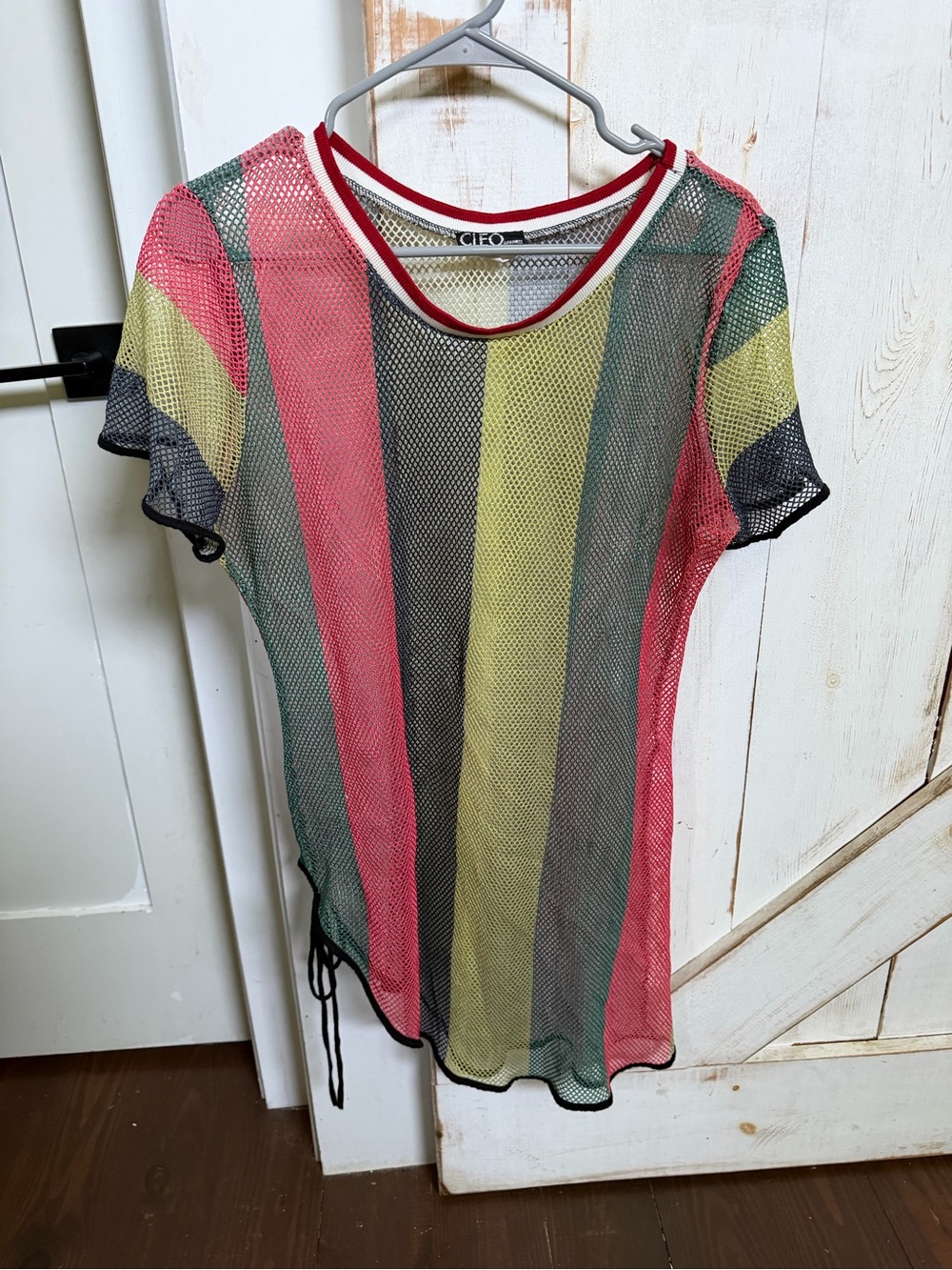 Pink Multi-Stripe Mesh cover up 0392